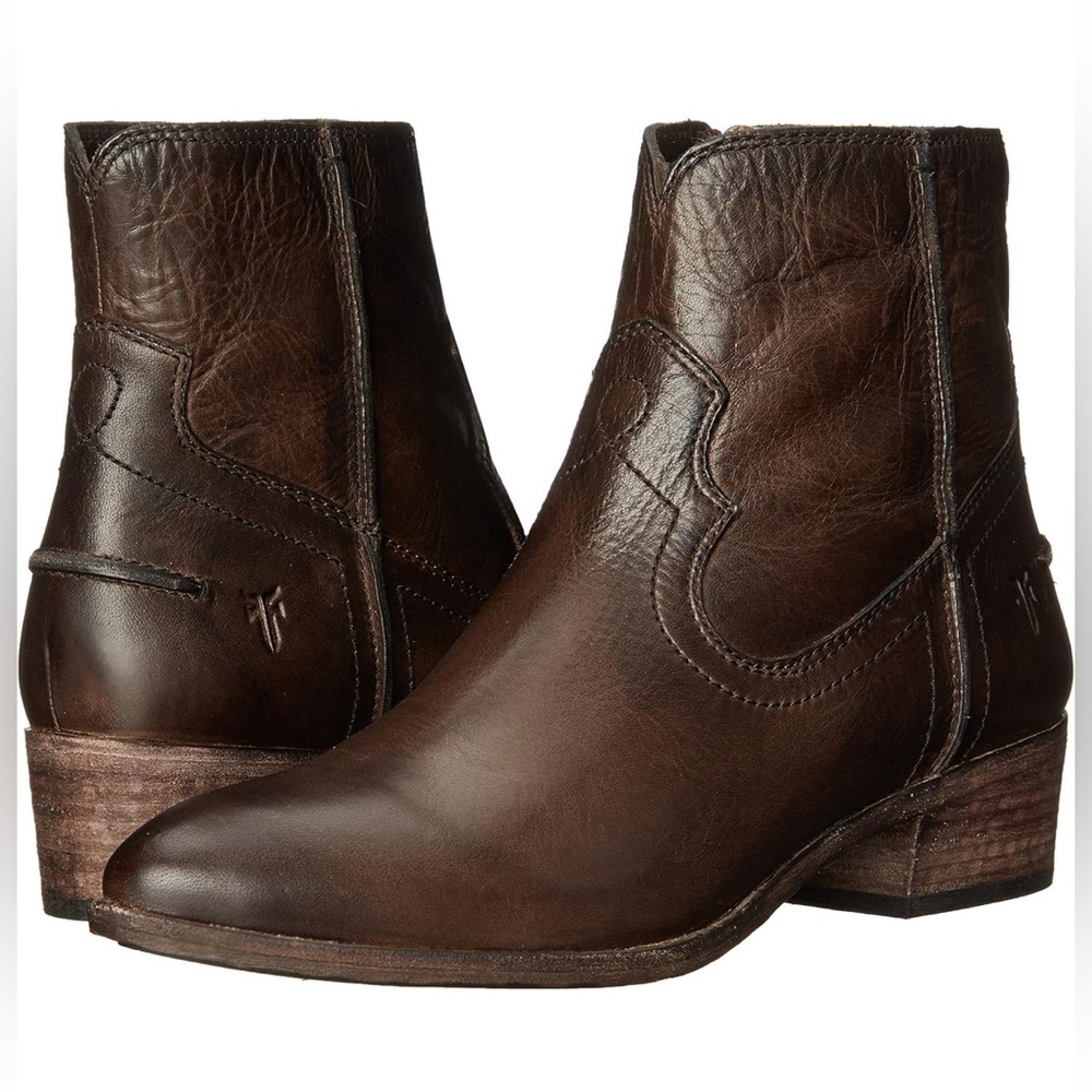 FRYE Ray Seam Short Ankle Wapu Bootie Brown Leather with Box Women 5.5 - Picture 2 of 10